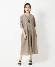 NHEHF80330 GIANNI LO GIUDICE(小さいサイズ)(メゾン ドゥ サンク) 綿麻ワッシャーアシンメトリー切替ワンピース アイボリー