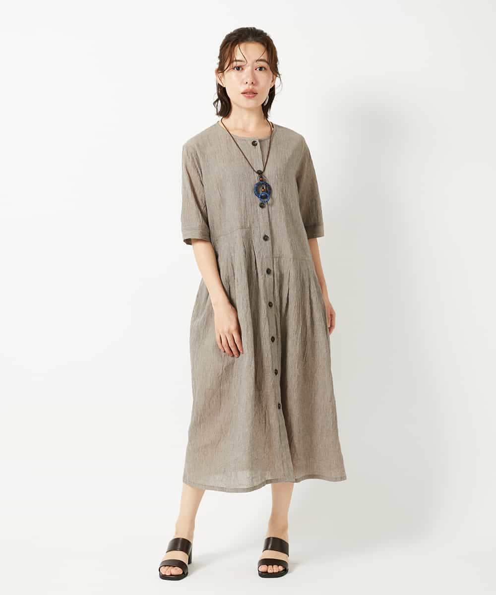 NHEHF80330 GIANNI LO GIUDICE(小さいサイズ)(メゾン ドゥ サンク) 綿麻ワッシャーアシンメトリー切替ワンピース アイボリー