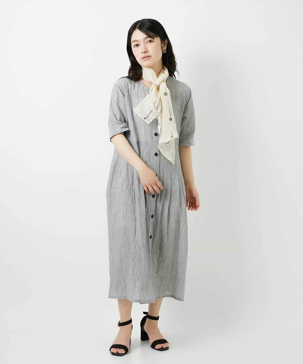 NHEHF80330 GIANNI LO GIUDICE(小さいサイズ)(メゾン ドゥ サンク) 綿麻ワッシャーアシンメトリー切替ワンピース アイボリー