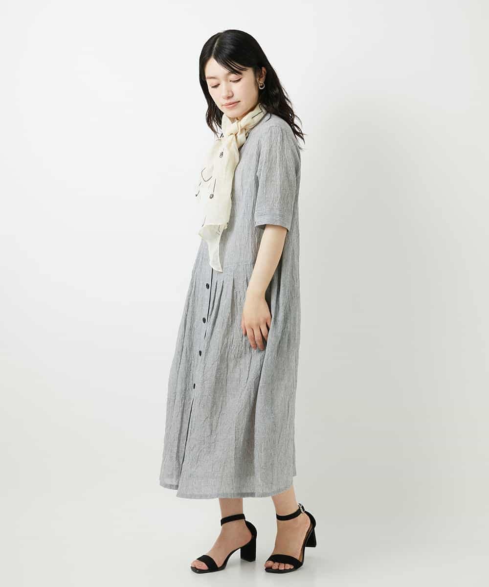 NHEHF80330 GIANNI LO GIUDICE(小さいサイズ)(メゾン ドゥ サンク) 綿麻ワッシャーアシンメトリー切替ワンピース アイボリー