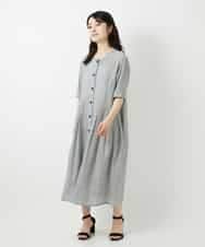 NHEHF80330 GIANNI LO GIUDICE(小さいサイズ)(メゾン ドゥ サンク) 綿麻ワッシャーアシンメトリー切替ワンピース アイボリー