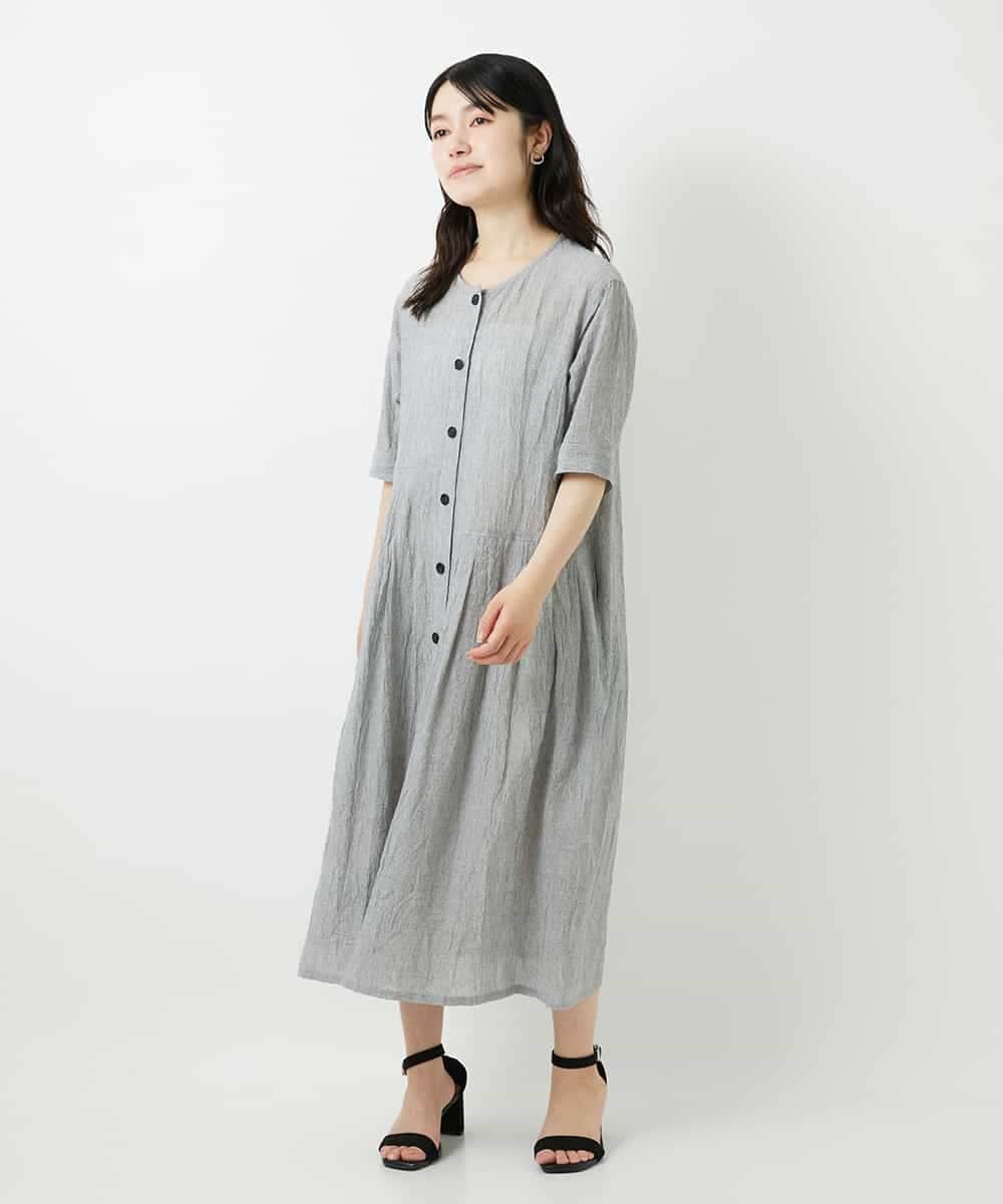 NHEHF80330 GIANNI LO GIUDICE(小さいサイズ)(メゾン ドゥ サンク) 綿麻ワッシャーアシンメトリー切替ワンピース アイボリー