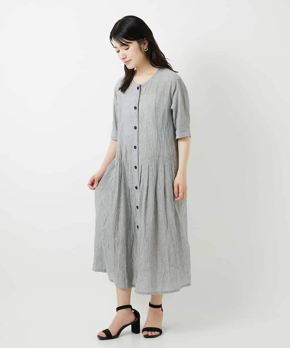 NHEHF80330 GIANNI LO GIUDICE(小さいサイズ)(メゾン ドゥ サンク) 綿麻ワッシャーアシンメトリー切替ワンピース アイボリー