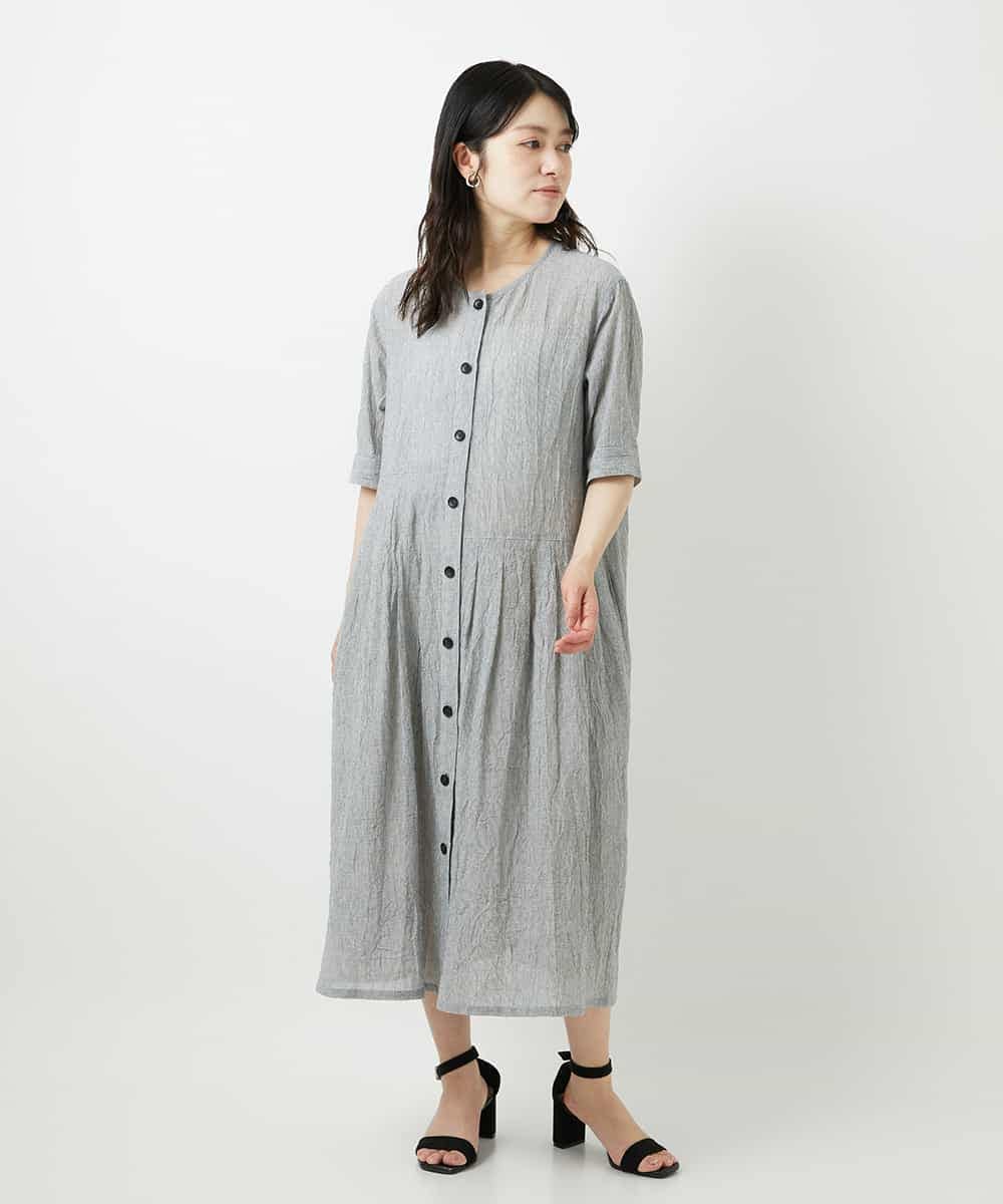 NHEHF80330 GIANNI LO GIUDICE(小さいサイズ)(メゾン ドゥ サンク) 綿麻ワッシャーアシンメトリー切替ワンピース アイボリー