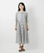 NHEHF80330 GIANNI LO GIUDICE(小さいサイズ)(メゾン ドゥ サンク) 綿麻ワッシャーアシンメトリー切替ワンピース アイボリー