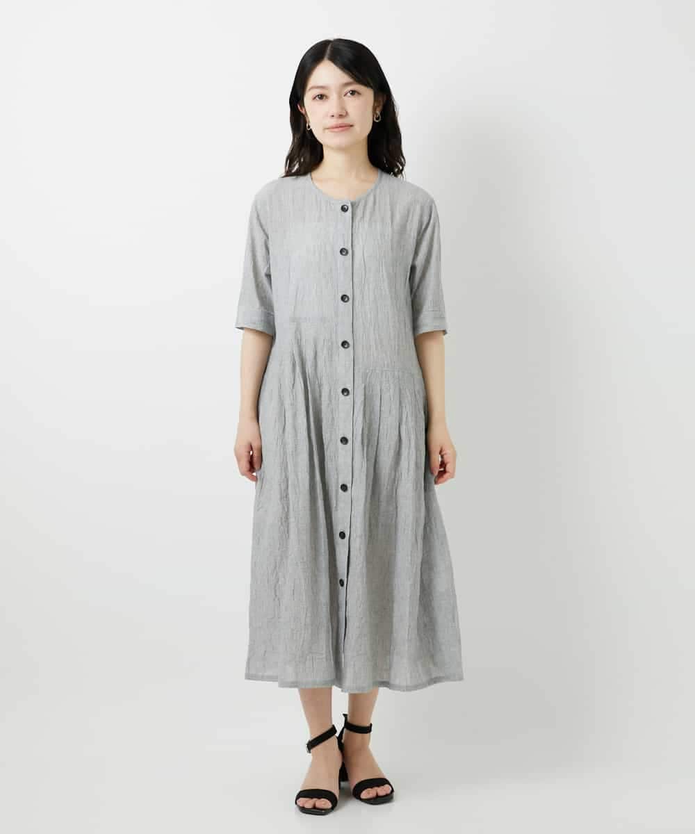 NHEHF80330 GIANNI LO GIUDICE(小さいサイズ)(メゾン ドゥ サンク) 綿麻ワッシャーアシンメトリー切替ワンピース アイボリー