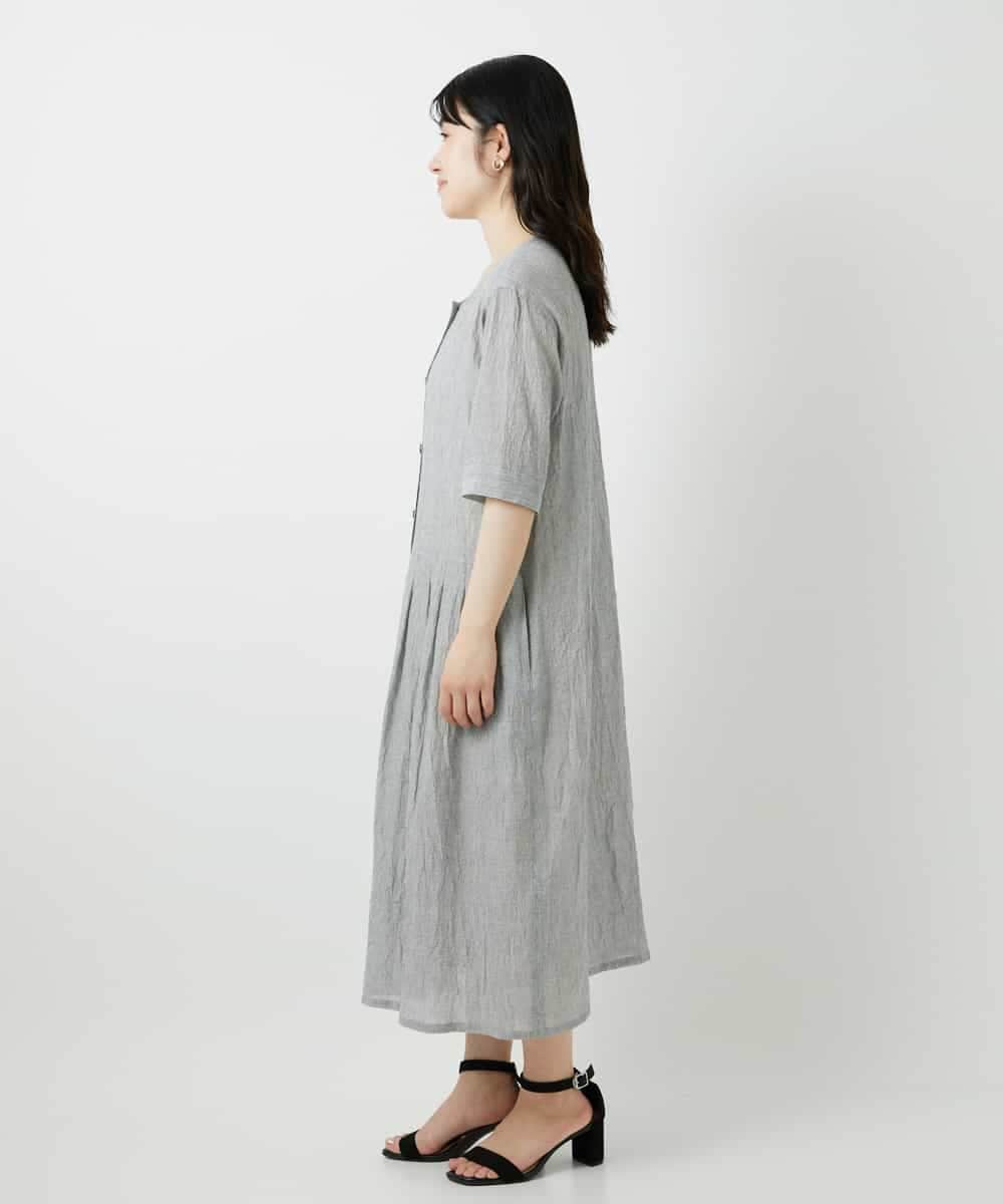 NHEHF80330 GIANNI LO GIUDICE(小さいサイズ)(メゾン ドゥ サンク) 綿麻ワッシャーアシンメトリー切替ワンピース アイボリー
