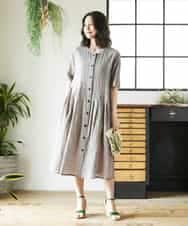 NHEHF80330 GIANNI LO GIUDICE(小さいサイズ)(メゾン ドゥ サンク) 綿麻ワッシャーアシンメトリー切替ワンピース ブラウン
