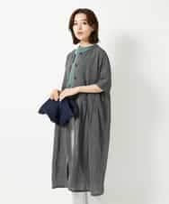 NHEHF80330 GIANNI LO GIUDICE(小さいサイズ)(メゾン ドゥ サンク) 綿麻ワッシャーアシンメトリー切替ワンピース ブラック