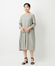 NHEHF82330 GIANNI LO GIUDICE(小さいサイズ)(メゾン ドゥ サンク) コットンリネンコクーンラインワンピース ブラック（グレンチェック）
