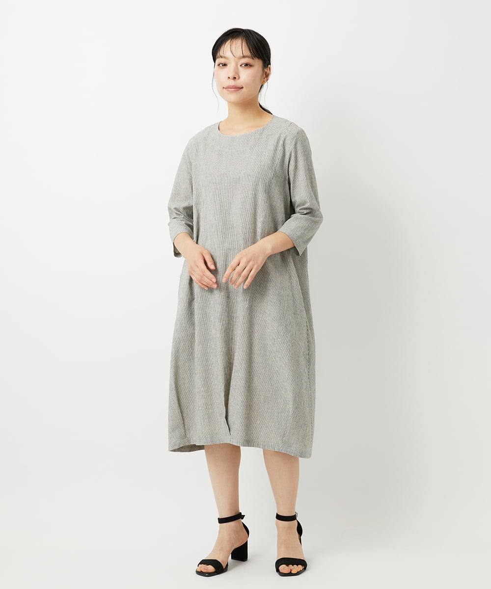 NHEHF82330 GIANNI LO GIUDICE(小さいサイズ)(メゾン ドゥ サンク) コットンリネンコクーンラインワンピース ブラック（グレンチェック）