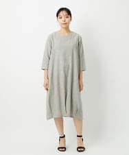 NHEHF82330 GIANNI LO GIUDICE(小さいサイズ)(メゾン ドゥ サンク) コットンリネンコクーンラインワンピース ブラック（グレンチェック）