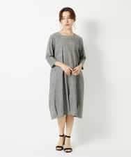NHEHF82330 GIANNI LO GIUDICE(小さいサイズ)(メゾン ドゥ サンク) コットンリネンコクーンラインワンピース ブラック（グレンチェック）