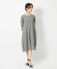 NHEHF82330 GIANNI LO GIUDICE(小さいサイズ)(メゾン ドゥ サンク) コットンリネンコクーンラインワンピース ブラック（グレンチェック）