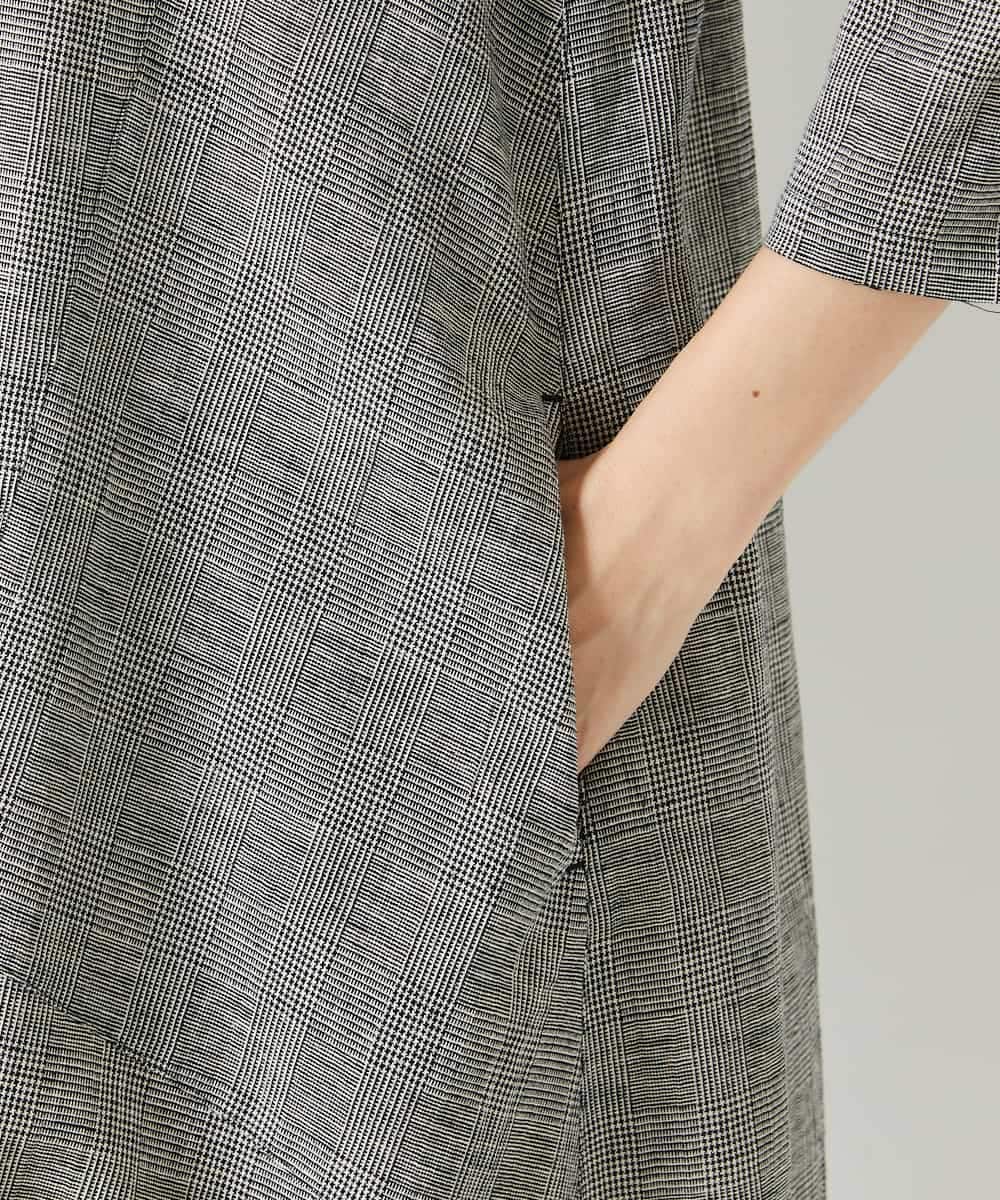 NHEHF82330 GIANNI LO GIUDICE(小さいサイズ)(メゾン ドゥ サンク) コットンリネンコクーンラインワンピース ブラック（グレンチェック）