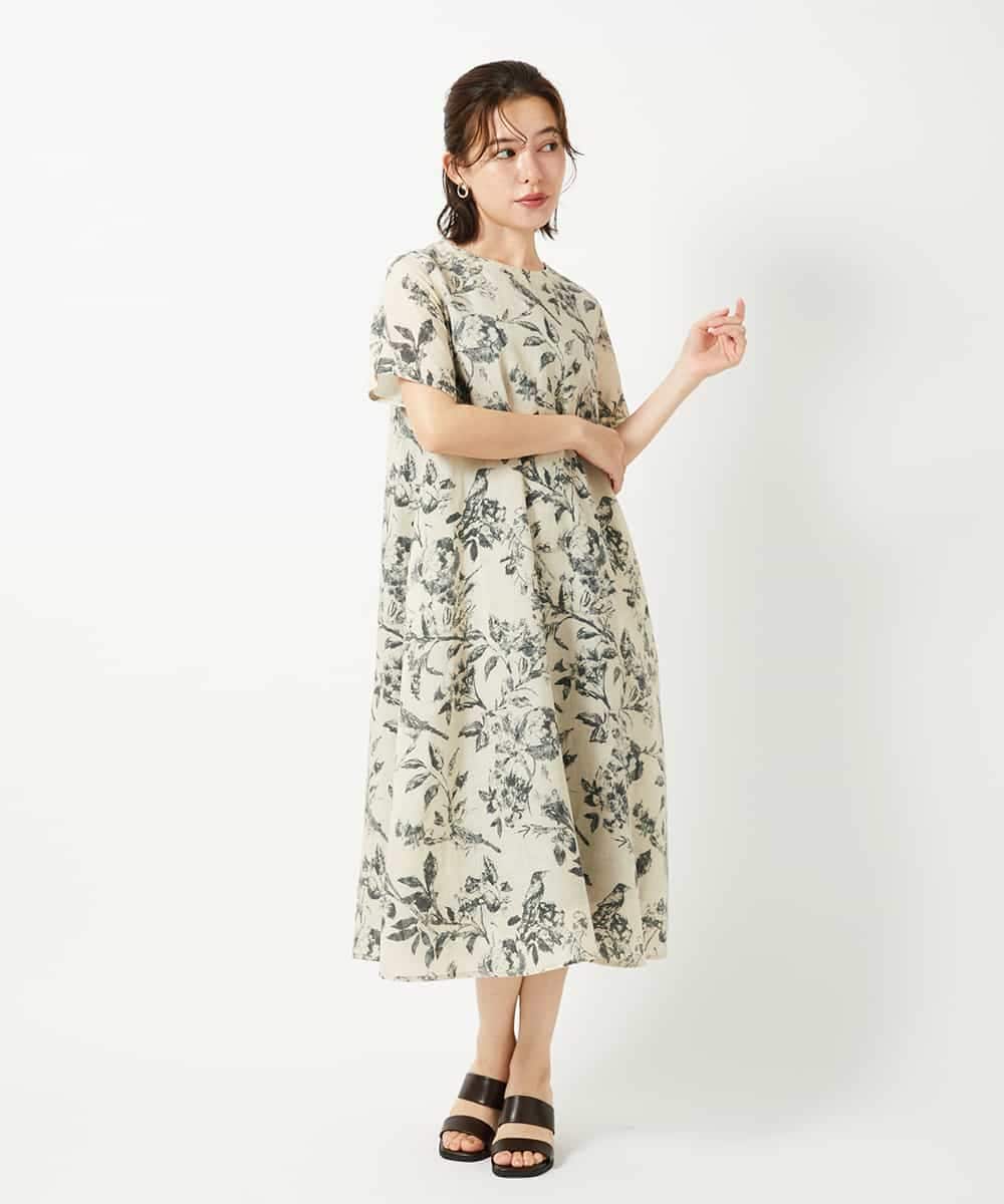 NHEHF91360 GIANNI LO GIUDICE(小さいサイズ)(メゾン ドゥ サンク) 淡彩フラワープリントワンピース ベージュ