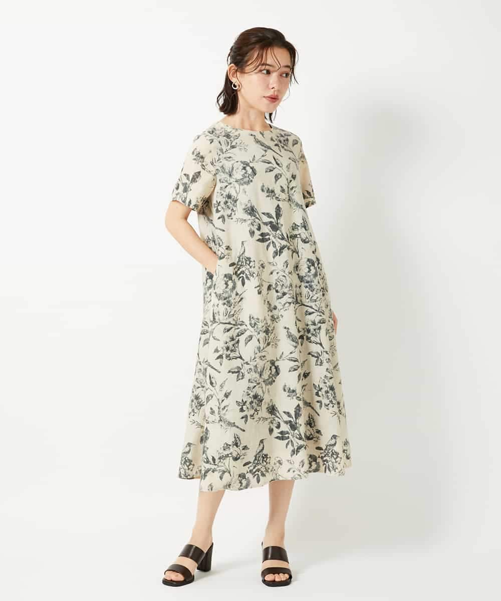 NHEHF91360 GIANNI LO GIUDICE(小さいサイズ)(メゾン ドゥ サンク) 淡彩フラワープリントワンピース ベージュ