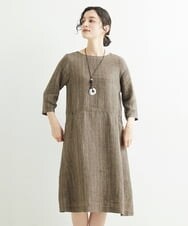 NHEHT01390 GIANNI LO GIUDICE(小さいサイズ)(メゾン ドゥ サンク) リネン段染めラインワンピース モカ系(ストライプ柄)