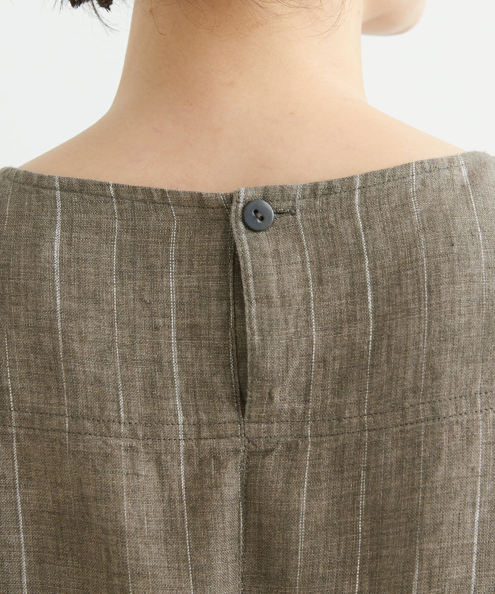 NHEHT01390 GIANNI LO GIUDICE(小さいサイズ)(メゾン ドゥ サンク) リネン段染めラインワンピース モカ系(ストライプ柄)
