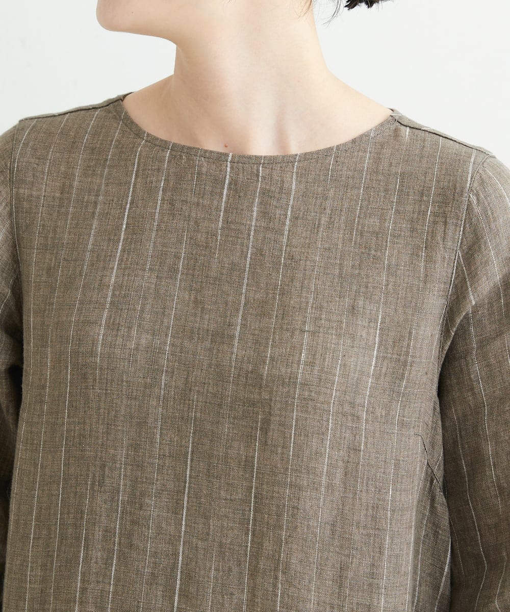NHEHT01390 GIANNI LO GIUDICE(小さいサイズ)(メゾン ドゥ サンク) リネン段染めラインワンピース モカ系(ストライプ柄)