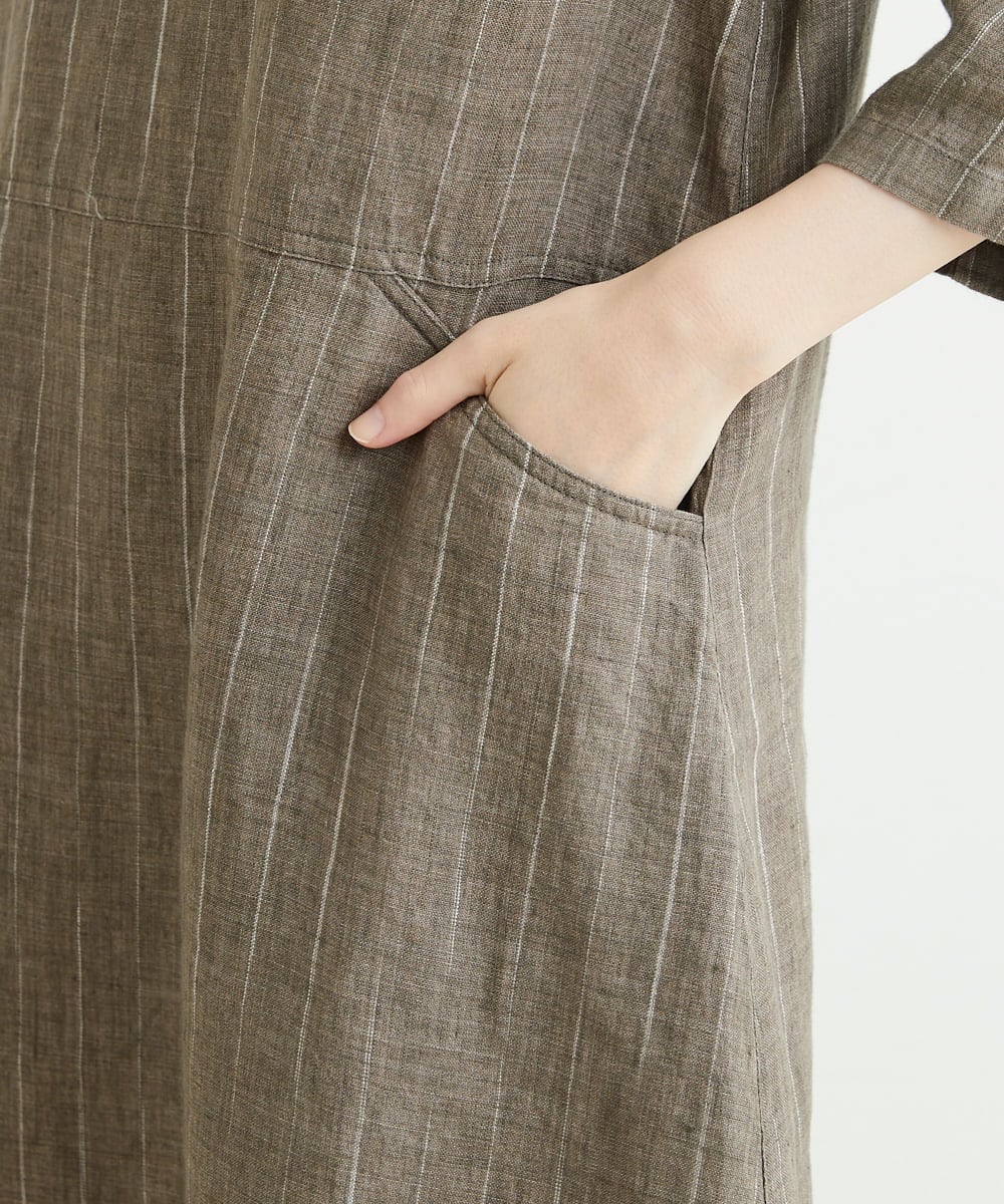 NHEHT01390 GIANNI LO GIUDICE(小さいサイズ)(メゾン ドゥ サンク) リネン段染めラインワンピース モカ系(ストライプ柄)