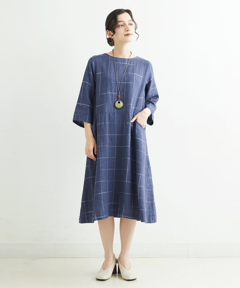 NHEHT01390 GIANNI LO GIUDICE(小さいサイズ)(メゾン ドゥ サンク) リネン段染めラインワンピース モカ系(ストライプ柄)