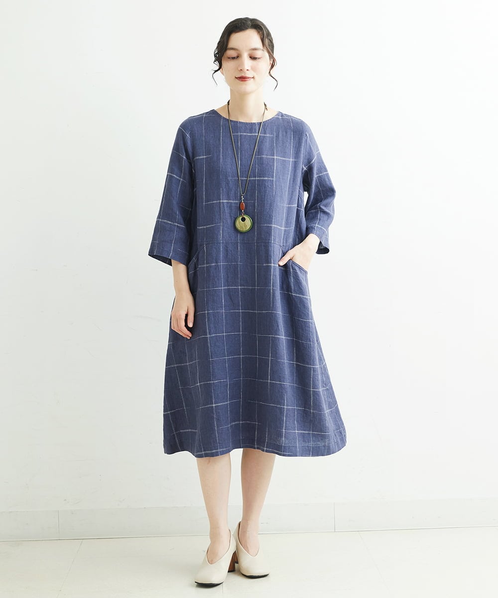 NHEHT01390 GIANNI LO GIUDICE(小さいサイズ)(メゾン ドゥ サンク) リネン段染めラインワンピース モカ系(ストライプ柄)