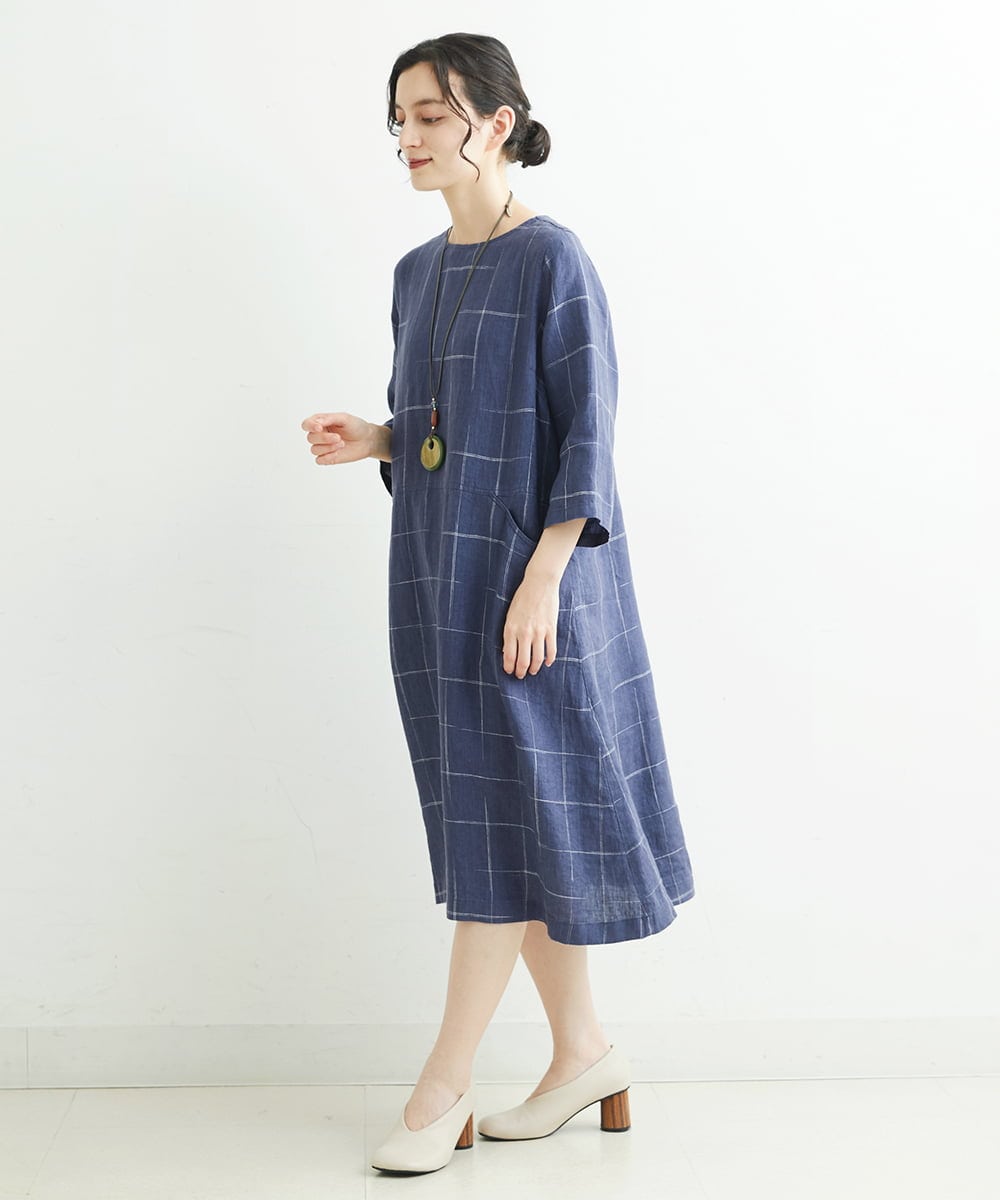 NHEHT01390 GIANNI LO GIUDICE(小さいサイズ)(メゾン ドゥ サンク) リネン段染めラインワンピース モカ系(ストライプ柄)