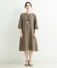 NHEHT01390 GIANNI LO GIUDICE(小さいサイズ)(メゾン ドゥ サンク) リネン段染めラインワンピース モカ系(ストライプ柄)