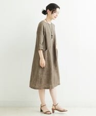 NHEHT01390 GIANNI LO GIUDICE(小さいサイズ)(メゾン ドゥ サンク) リネン段染めラインワンピース モカ系(ストライプ柄)