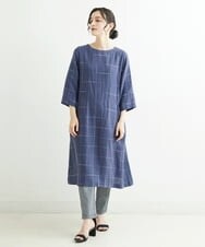 NHEHT01390 GIANNI LO GIUDICE(小さいサイズ)(メゾン ドゥ サンク) リネン段染めラインワンピース モカ系(ストライプ柄)