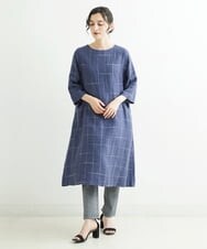 NHEHT01390 GIANNI LO GIUDICE(小さいサイズ)(メゾン ドゥ サンク) リネン段染めラインワンピース モカ系(ストライプ柄)