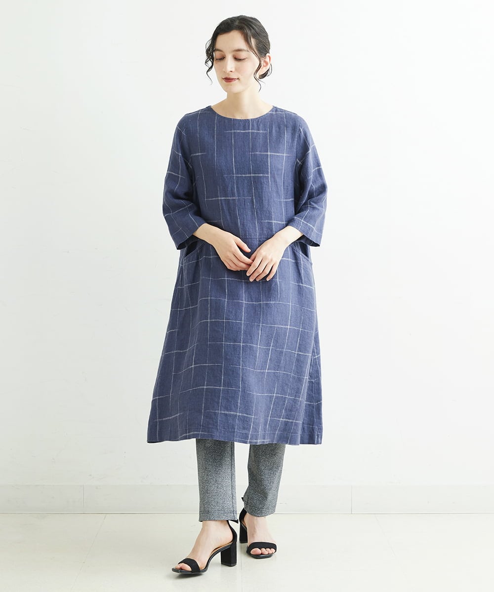 NHEHT01390 GIANNI LO GIUDICE(小さいサイズ)(メゾン ドゥ サンク) リネン段染めラインワンピース モカ系(ストライプ柄)