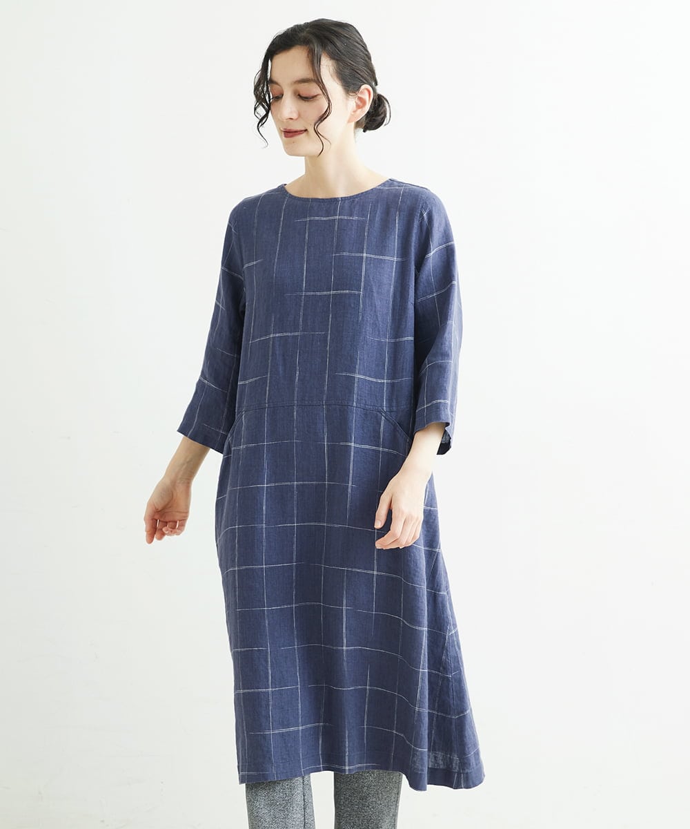 NHEHT01390 GIANNI LO GIUDICE(小さいサイズ)(メゾン ドゥ サンク) リネン段染めラインワンピース モカ系(ストライプ柄)