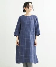 NHEHT01390 GIANNI LO GIUDICE(小さいサイズ)(メゾン ドゥ サンク) リネン段染めラインワンピース モカ系(ストライプ柄)