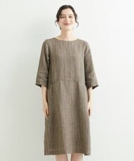 NHEHT01390 GIANNI LO GIUDICE(小さいサイズ)(メゾン ドゥ サンク) リネン段染めラインワンピース モカ系(ストライプ柄)