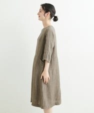 NHEHT01390 GIANNI LO GIUDICE(小さいサイズ)(メゾン ドゥ サンク) リネン段染めラインワンピース モカ系(ストライプ柄)