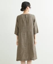 NHEHT01390 GIANNI LO GIUDICE(小さいサイズ)(メゾン ドゥ サンク) リネン段染めラインワンピース モカ系(ストライプ柄)