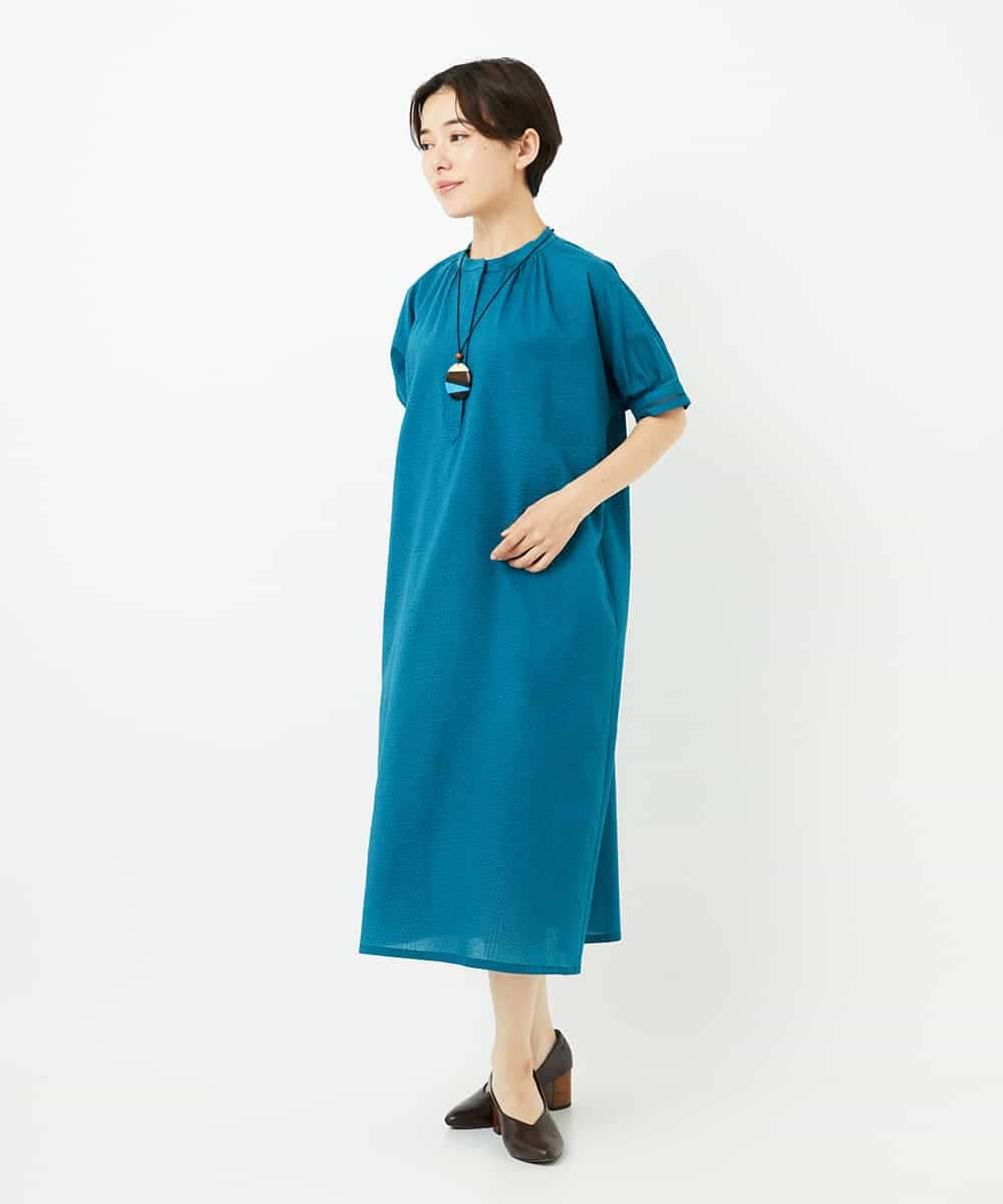 NHEJB01360 GIANNI LO GIUDICE(小さいサイズ)(メゾン ドゥ サンク) [日本製]ミラクルウェーブワンピース ターコイズブルー