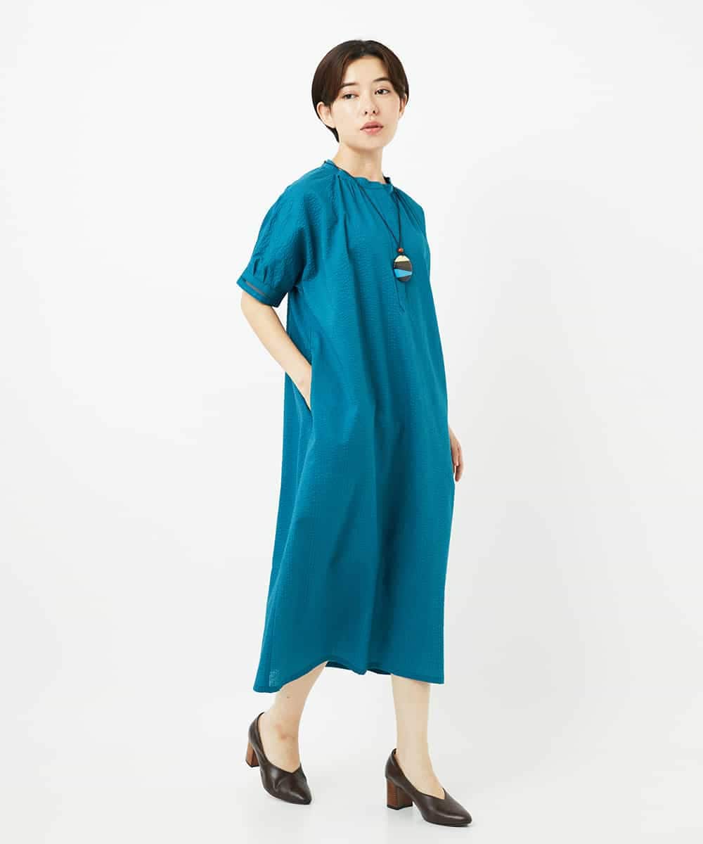 NHEJB01360 GIANNI LO GIUDICE(小さいサイズ)(メゾン ドゥ サンク) [日本製]ミラクルウェーブワンピース ターコイズブルー