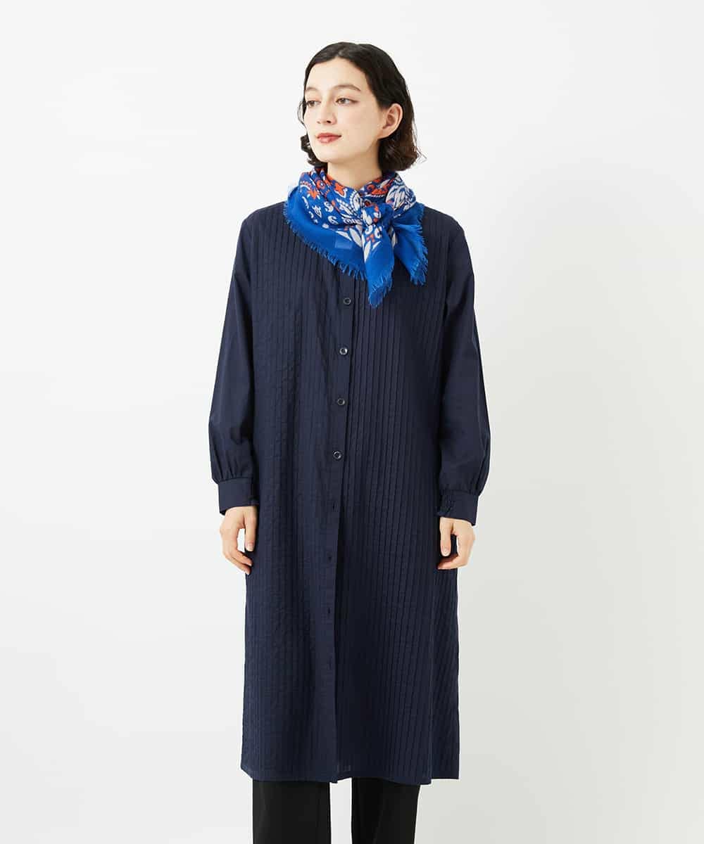 NHEJB10390 GIANNI LO GIUDICE(小さいサイズ)(メゾン ドゥ サンク) コットンローンピンタックロングブラウス ネイビー