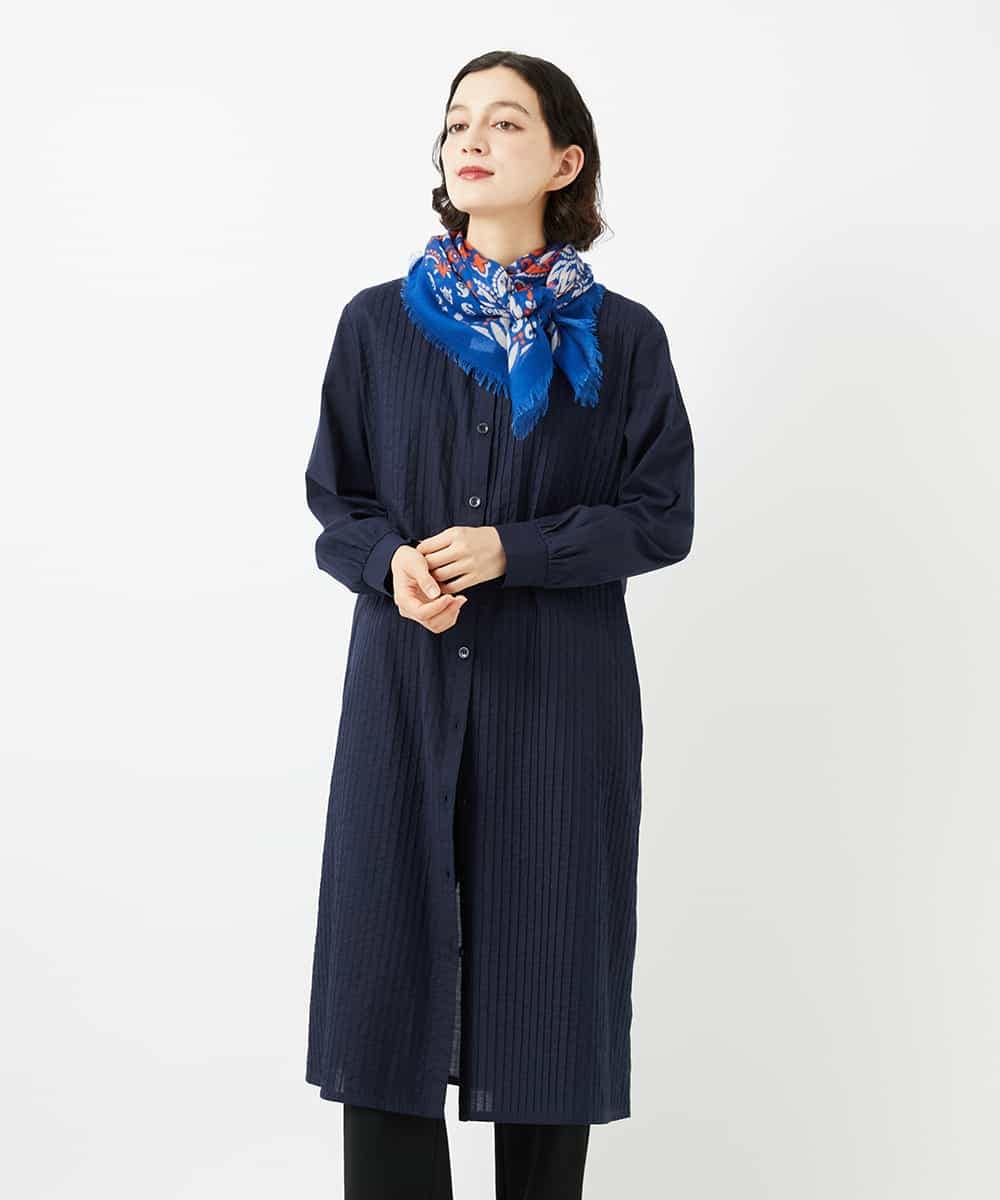 NHEJB10390 GIANNI LO GIUDICE(小さいサイズ)(メゾン ドゥ サンク) コットンローンピンタックロングブラウス ネイビー