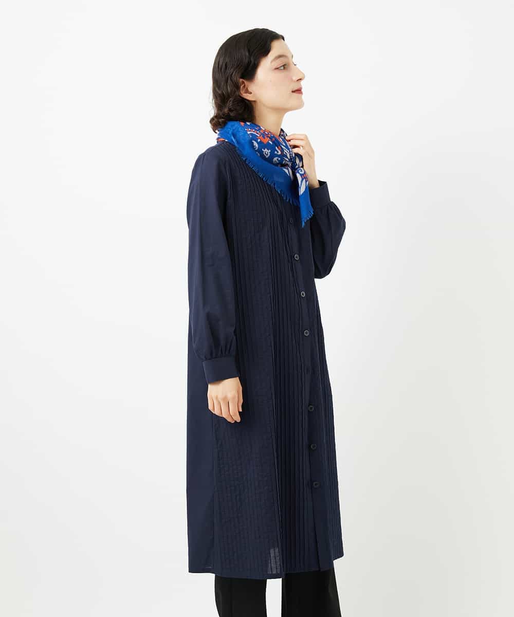 NHEJB10390 GIANNI LO GIUDICE(小さいサイズ)(メゾン ドゥ サンク) コットンローンピンタックロングブラウス ネイビー