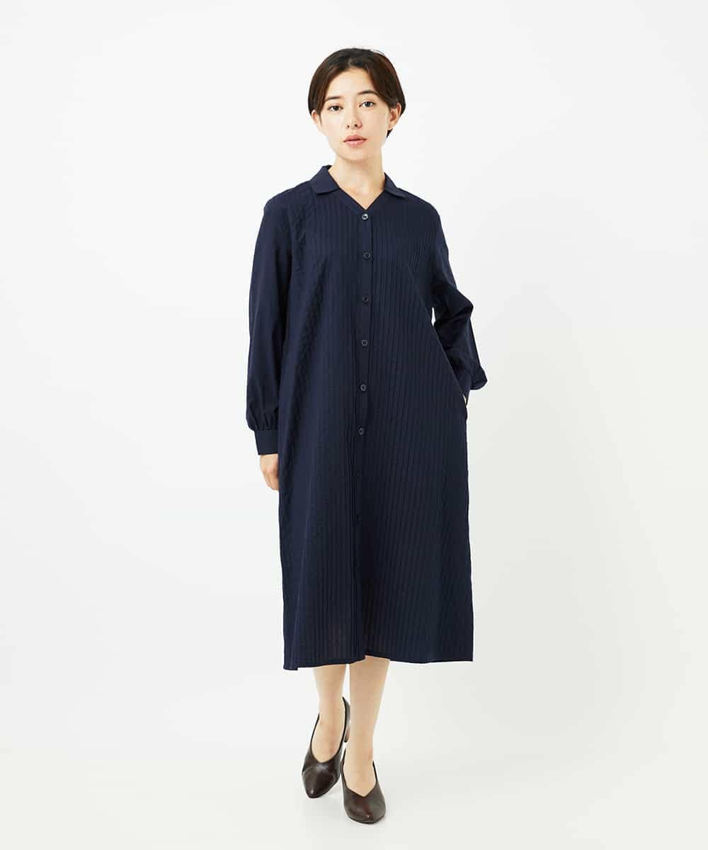 NHEJB10390 GIANNI LO GIUDICE(小さいサイズ)(メゾン ドゥ サンク) コットンローンピンタックロングブラウス ネイビー