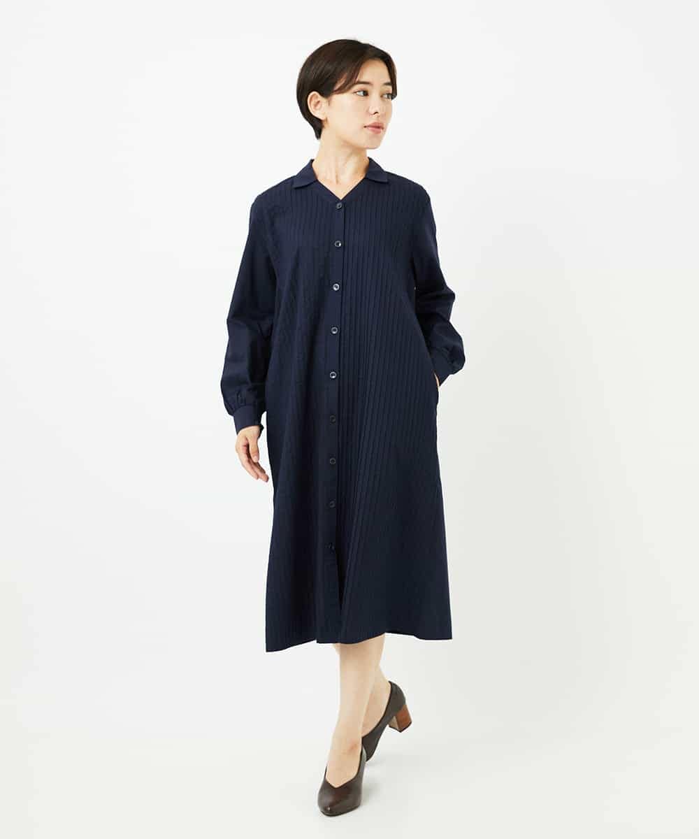NHEJB10390 GIANNI LO GIUDICE(小さいサイズ)(メゾン ドゥ サンク) コットンローンピンタックロングブラウス ネイビー