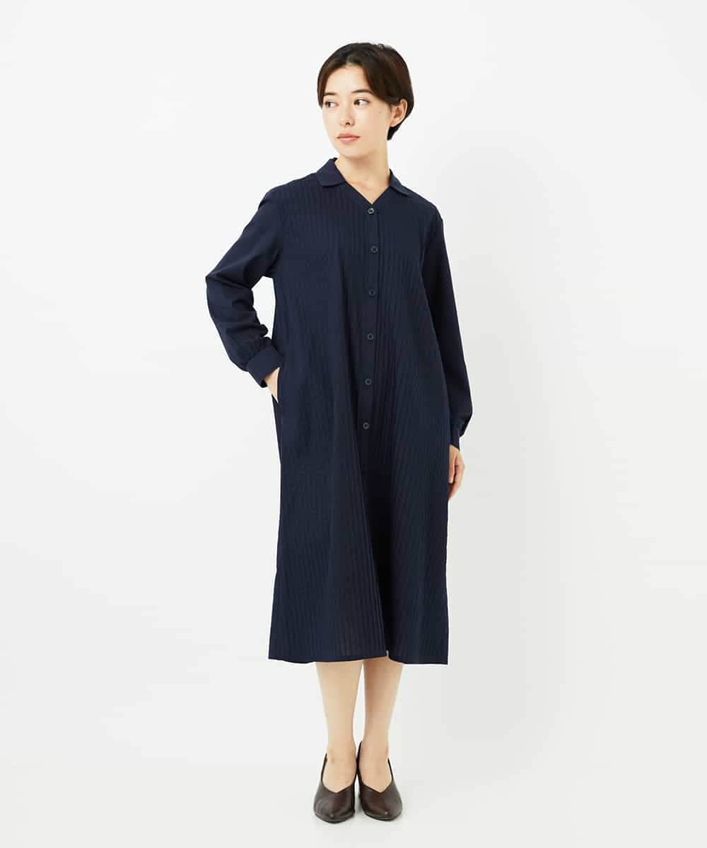 NHEJB10390 GIANNI LO GIUDICE(小さいサイズ)(メゾン ドゥ サンク) コットンローンピンタックロングブラウス ネイビー