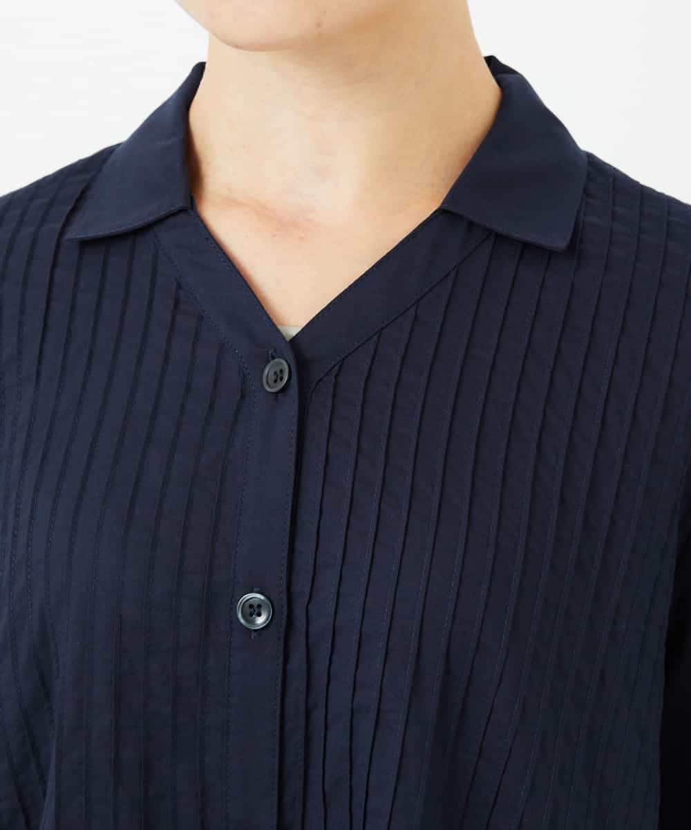 NHEJB10390 GIANNI LO GIUDICE(小さいサイズ)(メゾン ドゥ サンク) コットンローンピンタックロングブラウス ネイビー