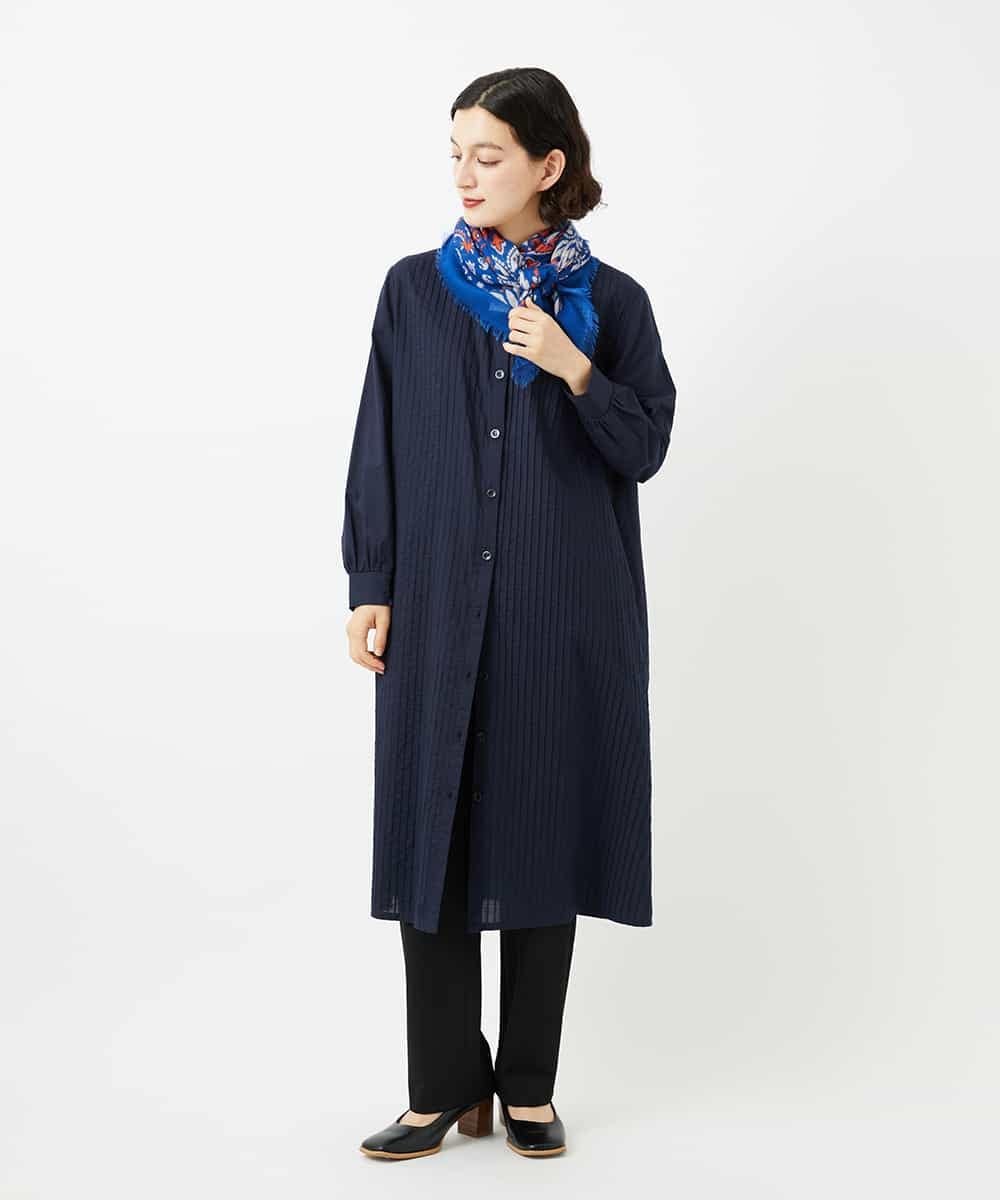 NHEJB10390 GIANNI LO GIUDICE(小さいサイズ)(メゾン ドゥ サンク) コットンローンピンタックロングブラウス ネイビー