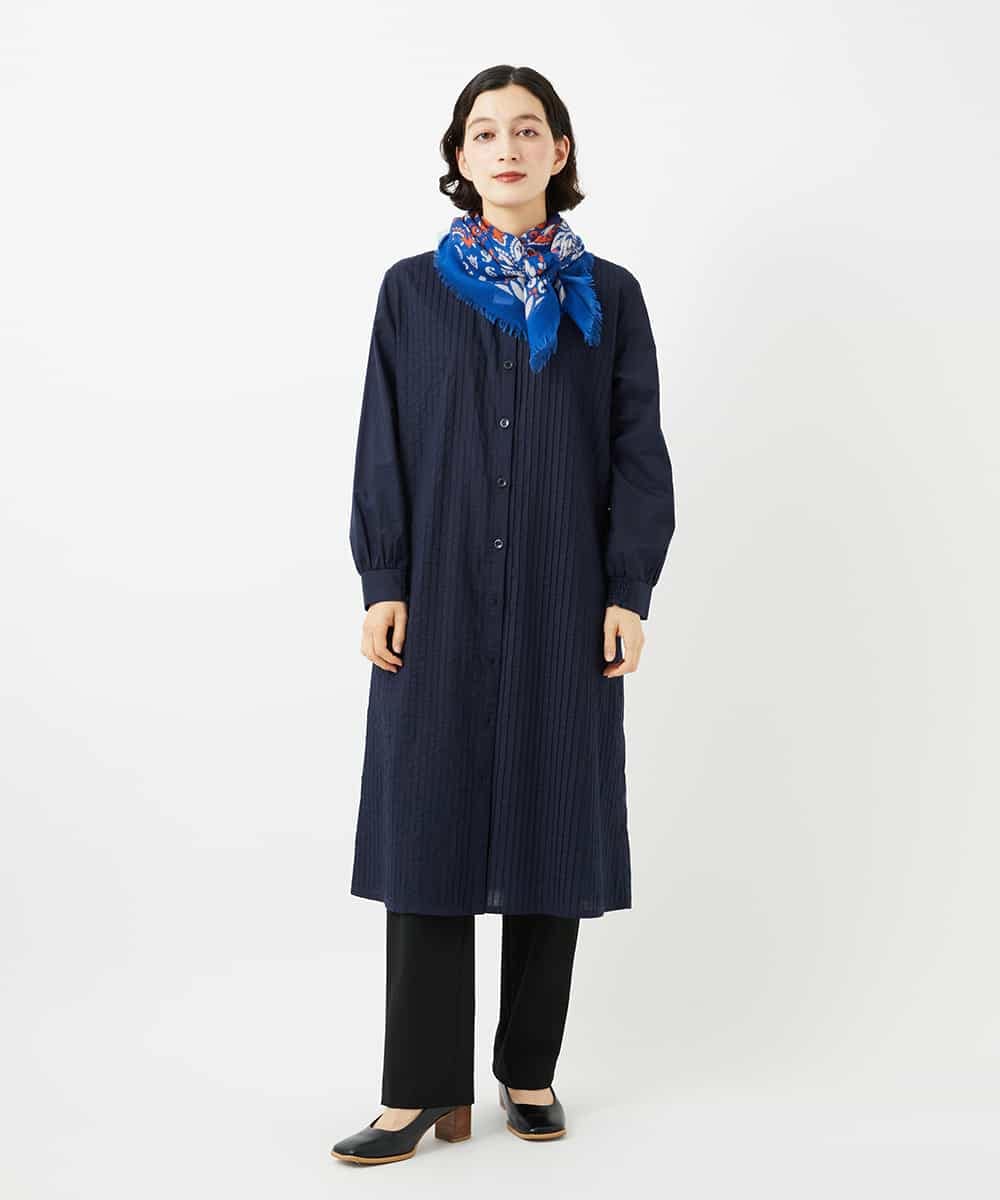 NHEJB10390 GIANNI LO GIUDICE(小さいサイズ)(メゾン ドゥ サンク) コットンローンピンタックロングブラウス ネイビー