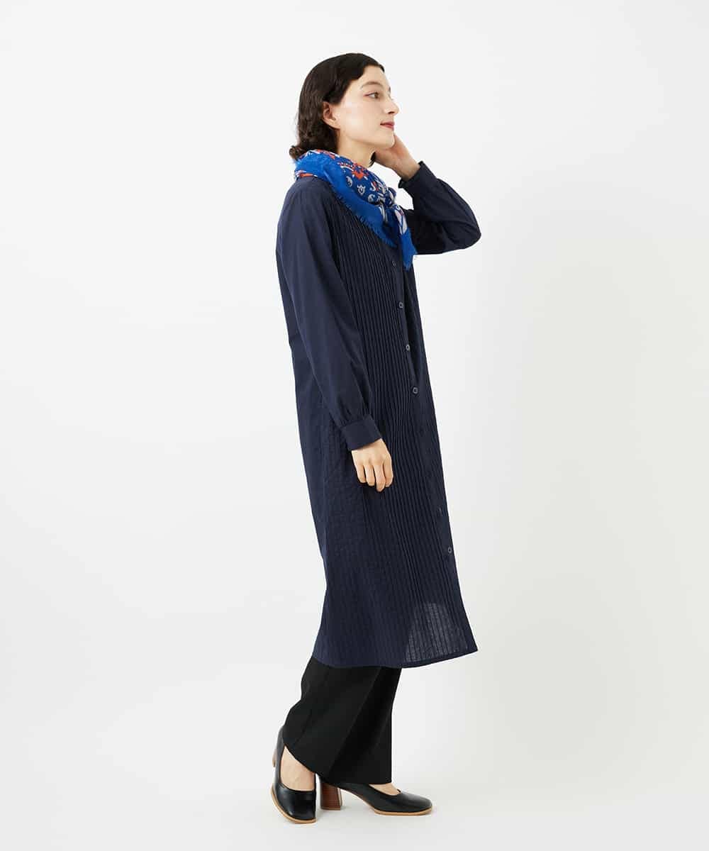 NHEJB10390 GIANNI LO GIUDICE(小さいサイズ)(メゾン ドゥ サンク) コットンローンピンタックロングブラウス ネイビー